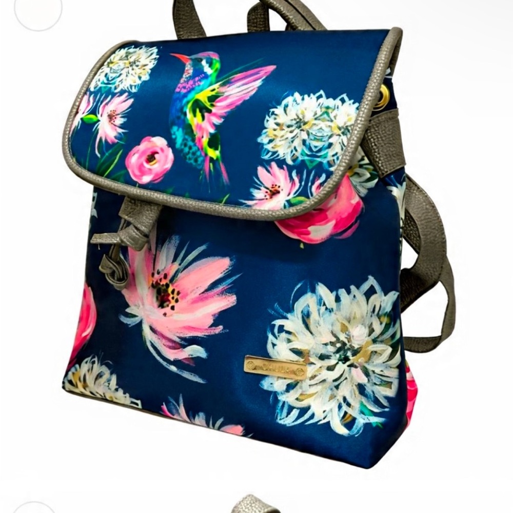 Chic floral Backpack with hummingbird design